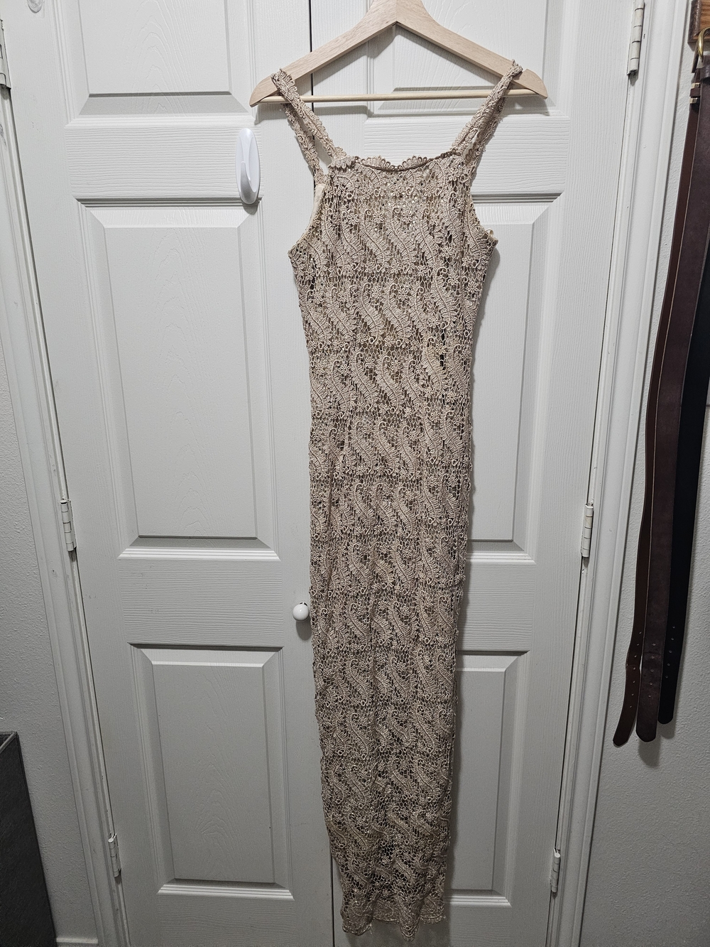 POLY USA Gold Crochet And Sequined Maxi Dress - Women's Sleeveless Knit Dress